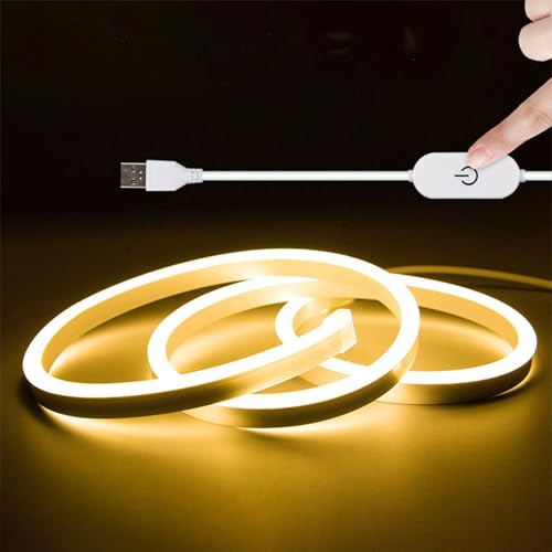 XINGZHI 16.4FT Warm Neon Light Strip Waterproof, 5V USB Led Strip Lights with Touch Controller, Cuttable Flexible Silicone Neon Neon Rope Lights for Bedroom, Party, Home Decor