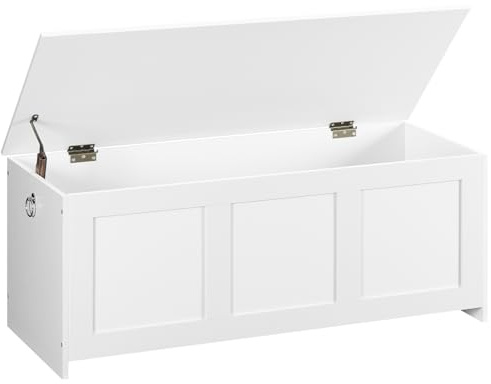 HOOBRO Truhen, Sitzbank mit Stauraum, Spielzeugkiste mit Deckel, 100 cm Aufbewahrungstruhe, Truhe mit Sicherheitsscharnier, Eingangsbereich, Schlafzimmer, Wohnzimmer, Weiß EWT141CW01G1