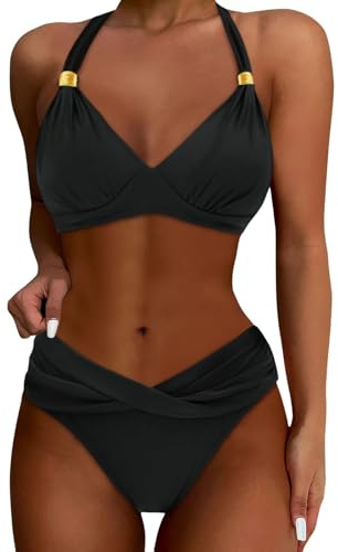 Generico Costume da Bagno Donna Curvy Push Up Imbottito Reggiseno Bikini Due Pezzi Bikini Sexy Spiaggia Beachwear Swimwear Sportivo Mare Estate Costume Due Pezzi Donna