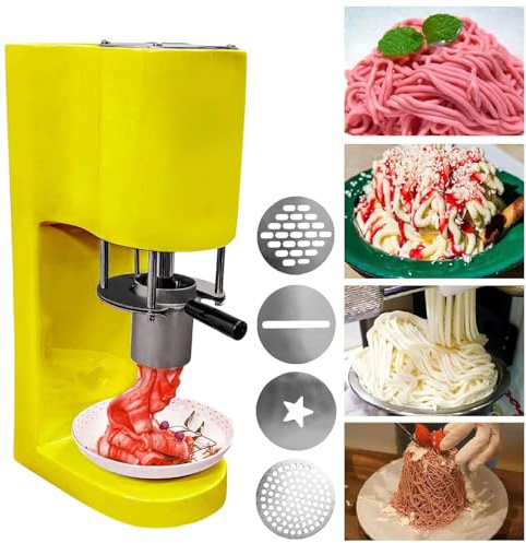 Spaghetti Ice Cream Press Machine - 4 Interchangeable Molds, Space Saving Design, One-Touch Start, East Clean, Soft Serve Dessert Machine for Shops, Catering,Yellow