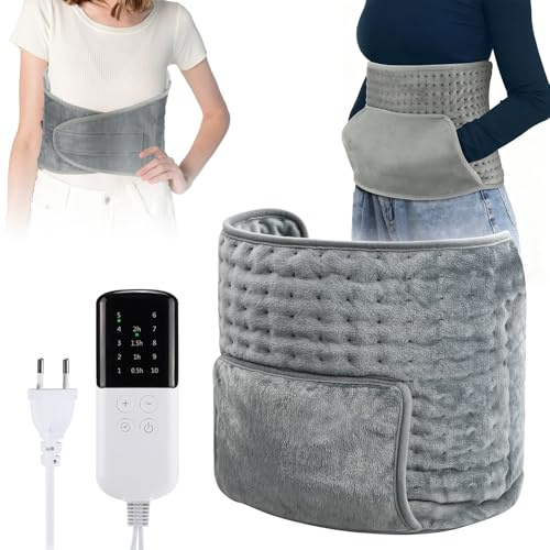 Cuscino termico con spegnimento automatico, 30 x 125 cm, cuscino termico elettrico con 10 livelli di temperatura e 4 impostazioni di timer, coperta elettrica per schiena, pancia, spalle, collo, piedi