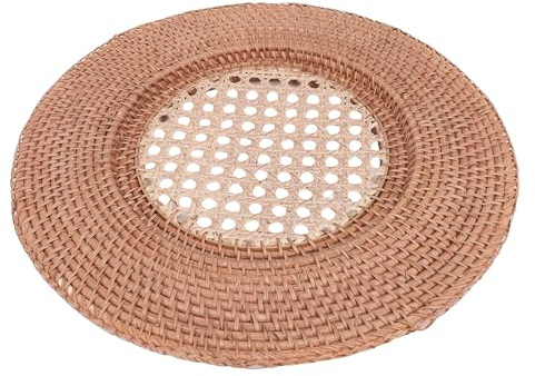 Sorandy Rattan Charger Plate, 13.8 Inch Round Rattan Placemat Rattan Serving Tray with Handles for Dining Table Home Decor, Food Safe Heat Resistant Up to 150°C Woven
