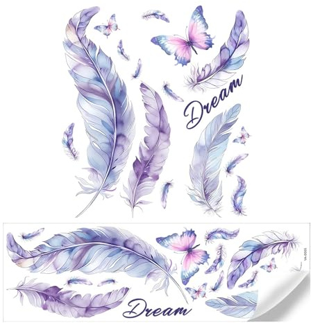 Pevlkawr Calcomanía De Pared De Plumas De Mariposa Morada Vinilo Decorativo Pared Pegatinas Pared Decorativas Infantiles Fácil De Aplicar Y Quitar Para Ventanas, Dormitorio, Sala De Estar Y Guarderías