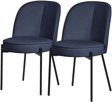 ML-Design Esszimmerstühle 2er Set, Dunkelblau, Küchenstühle mit Stoffbezug & Stahlgestell, Wohnzimmerstuhl mit Rückenlehne, Polsterstühle für Esszimmer & Küche, Gepolsterte Stühle Ergonomischer Sessel