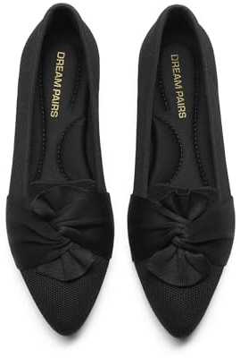 DREAM PAIRS Flats for Women Pointed Toe Foldable Knit Ballet Flats Comfortable Slip-On Dress Shoes Elegant Bow Flats for Work Office Business Casual Travel,Size 10,Black,SDFA26001W