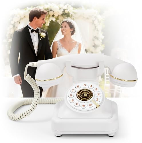 Audio Guest Book Phone for Wedding, Record Guest Voice Messages GuestBook, Classic Retro Style for Baby Shower, Bridal Shower Birthday Party Graduation Event, Wedding Guest Book Alternative (White)