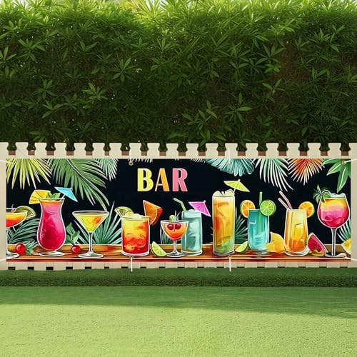 CRYSLOVE Großer Festivals Banner,300 x 90 CM Banner für Balkon,Indoor & Outdoor Dekoration Banner,Für Geburtstag,Ostern,Valentinstag,St. Patrick's Day (Glas mit Cocktail)