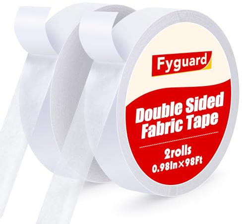 Fyguard 2 Rolls Double Sided Fabric Tape 25mm x 30m for Hemming | No sewing or ironing, tearable by hand, strong temporary hold for light fabrics, clothing repairs and DIY crafts