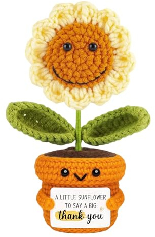 Thank You Gifts for Women Crochet Flowers with A BIG Thank You Card, Handmade Knitted Flowers Potted Plant, Wool Emotional Support Crochet, Thoughtful Knitting Gift for Women and Friends