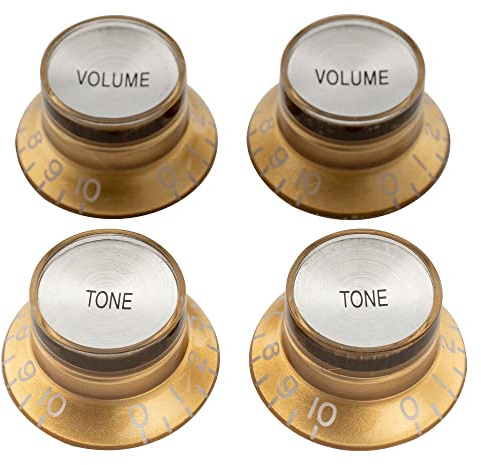 Musiclily Pro Métrique 18 Splines Boutons Top Hat Reflector 2 Volume 2 Tone Knobs pour l'Asie Import Guitare Basse Split Shaft Pots, Doré avec Sommet Argent