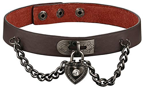 JewelryWe Schmuck Damen Choker Kette Herz Leder Halsband Kragen Halskette 38,5cm Lederkette für Männer Frauen Schwarz/Braun