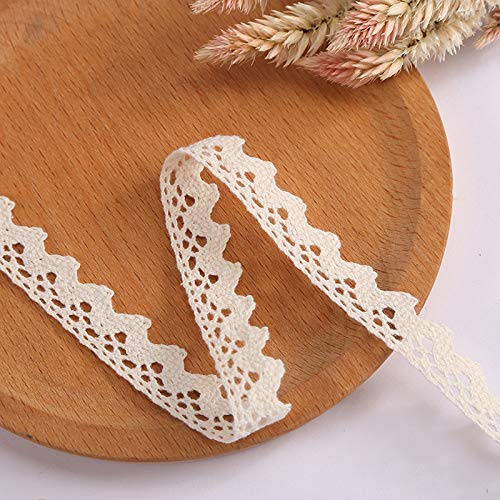 DAHI spitzenband beige 20meter Spitzenborte aus Baumwolle- Vintage Zierspitze Häkelspitze Dekoband Zierband Spitzenstoff für Nähen Handwerk Hochzeit Deko (beige / 15mm dreieck)