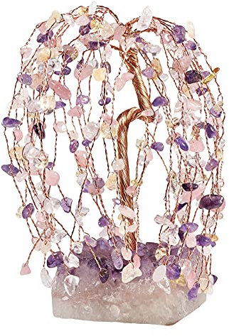 Amogeeli Heilender Kristall-Geldbaum mit Amethyst-Cluster-Basis, Fengshui-Stein, Bonsai für Reichtum und Glück
