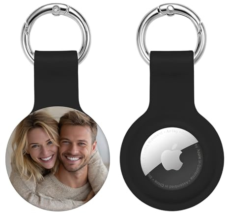 Personalisierte Airtags Schlüsselanhänger mit Foto Silikon Stoßfest Weich Schwarz GPS Bild Bedrucken für Hund Katze Geschenk Freund Frauen Mann Geburtstag Weihnachten Valentinstag