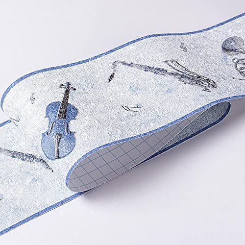 WYLNEP Borde del papel pintado Instrumento musical azul habitación infantil Auto Adhesivo del Papel Pintado del PVC Cenefa autoadhesiva para decoración de pared de cocina, baño 10.6X500CM