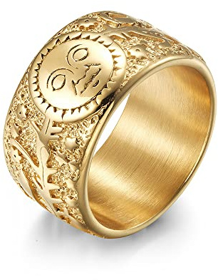 Mens Retro Sun God Moon Star Ring Titanium Stainless Steel Tree Vine Chunky Rings for Men Punk Vintage Thumb Ring Silver Gold Black Width 0.47inch
