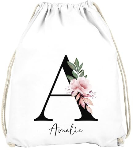 SpecialMe® Kinder Turnbeutel personalisiert Buchstabe Monogramm Initiale personalisierte Geschenke Mädchen Jungen Weiss unisize