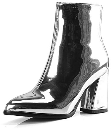 Starella Women's Metallic Ankle Boots Shiny Chunky Heel Go-go Party Dress Bootie Silver EU42/US9.5