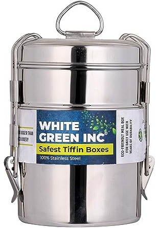 WG inc Lunch Box for Adults, Kids, Stainless Steel Indian Tiffin Large Bento Box, Three Compartment Food Storage Containers for Work/Office/Camping- Dishwasher Safe (3 Tier)