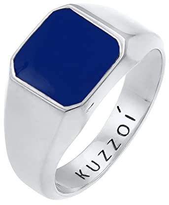 Kuzzoi Herrenring Siegelring massiv (12 mm) 925 Silber | Silberring mit Emaille für den Mann Ring für Männer mit Emaille Platte Ringgröße 54 66