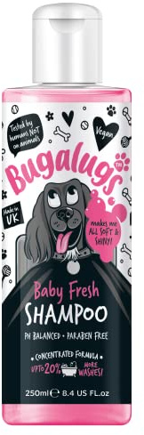 Bugalugs - Hundschampo - 250 ml - Baby fräsch doft - skonsam och djup rengöring - fri från parabener och sulfater - lämplig för känslig hud och vanlig användning för alla raser