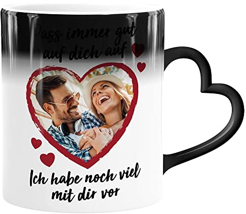 SpecialMe® Tasse Mit Herz-Henkel - Farbwechsel Foto Anpassbar, Magic-Rahmen, Spruch Liebe Geschenk für Valentinstag, Freundin, Mann, Partner