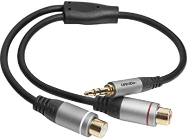 celexon Professional 3.5mm stereo jack to 2x cinch M/F audio adapter - copper conductor, triple shielded, PVC outer - 0.25m - black
