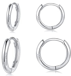 Damen Creolen Silber 925 Ohrringe Set- 3 Paar Hypoallergen Huggies Creolen Silber 925 Silber Klein Ohrringe Set Schlafen Knorpel Tragus Silber Schmuck für Damen Herren Geschenke 8/10/12mm