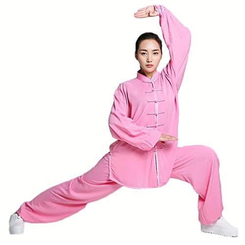 ZEDDG Kung Fu Und Tai Chi Uniform Herren Damen Kampfsportkleidung Wing Chun Training Uniform Inkl. Kleidung Und Hose,Pink-XS