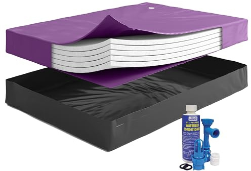 WAVELESS 95%, California King Size, Waterbed Hardside Mattress Bundle, Includes Fill & Drain Kit, 8oz. Water Conditioner and Stand-Up Liner, Heavy Duty Vinyl, 72W x 84L x 9H, Frame NOT Included