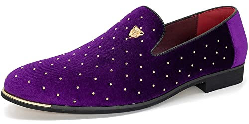 CMM Herrenschuhe, spitzer Zehenbereich, Nieten, Glitzer, modern, metallisch, Schlupfschuhe, Übergröße, Violett, 39.5 EU