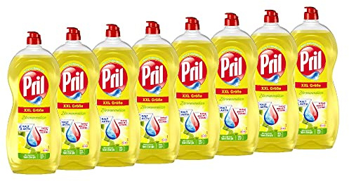 Pril Original Zitronenmelisse (8x1,2L), Handgeschirrspülmittel mit höchster Fettlösekraft, für sauberes Geschirr auch in kaltem Wasser