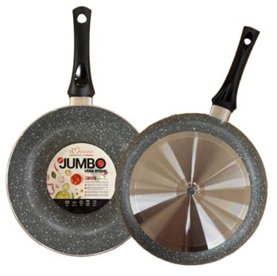 Omniacasa Padella Universale 22cm Jumbo Stone – Rivestimento Antiaderente Green Tech Facile Pulizia, Manico Termoisolante, Robusta e Leggera Per Una Cottura Sana e Uniforme