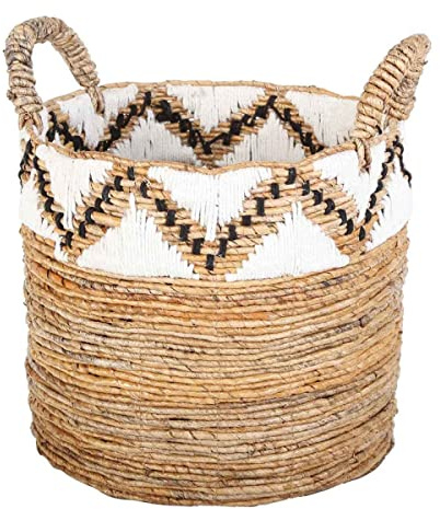 Casa Moro Flechtkorb RAJA M mit Bordüre Ø 41cm rund Höhe 47cm aus Bananenblatt geflochten | Allzweckkorb Boho Chic Wäschekorb Obstkorb Gemüsekorb Natur-Korb mit Henkel | HAR0032