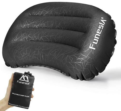 Funesla Ultralight Inflatable Camping Pillow, Compact Anti-Slip Inflatable Pillow for Camping Travel Backpacking Beach Fishing, Small Blow Up Pillow for Adults Kids -Ultra 2.0 Black
