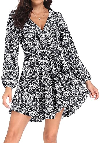 PCEAIIH Women's Deep V-Neck Empire Ruffle Mini Skater Dress
