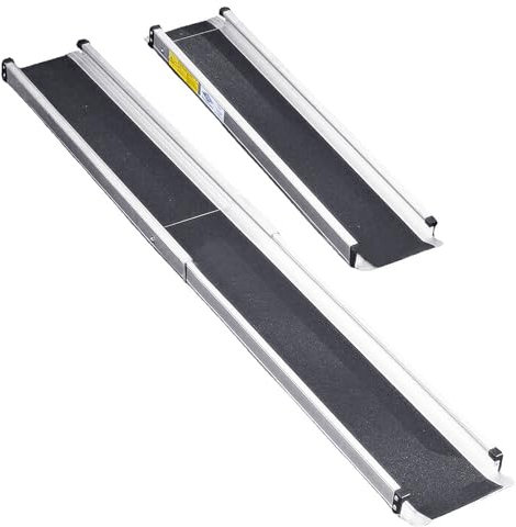 Rutschfeste Teleskoprampe,Verstellbare Tragbare Aluminium Teleskop Rollstuhlrampe,Teleskoprampe mit Textiltasche,Treppenrampe für Rollstuhl,Laderampe rutschfeste für Treppe und Rollstuhlfahrer (152CM)