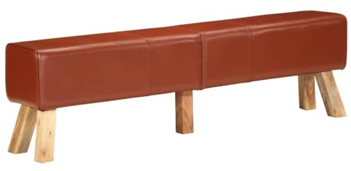 vidaXL Bank, Sitzbank mit Turnbock-Design, Gepolstert Sitzhocker mit Holzgestell, Turnhocker Turnbank Lederhocker, Braun 160cm Echtleder