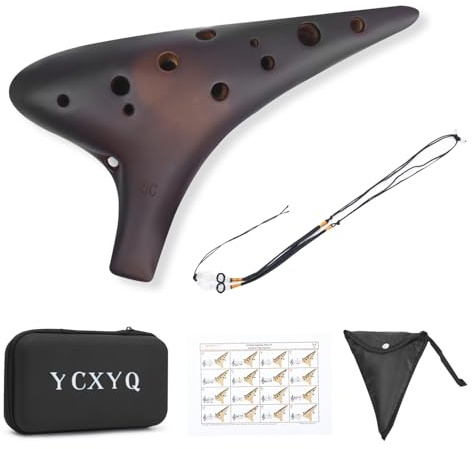 YCXYQ Chiave soprano in Do – Ocarina Professional Master Tuning a 12 fori in ceramica piccola affumicata per sparare con diagramma diteggiatura, cordino da collo e scatola portaoggetti