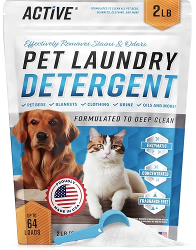 ACTIVE Détergent à lessive pour animaux de compagnie – Détergent en poudre à base d'enzymes pour lits de chiens, pipi de chat, désodorisant enzymatique naturel adapté au lavage de la machine, urine,