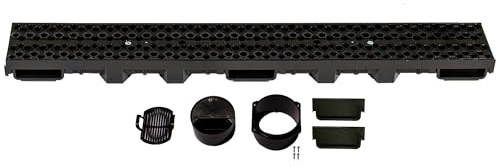 ScarMaxx - B125 Entwässerungsrinne Set PKW - befahrbar - 13 x 100 x 6 cm Bodenrinne - Regenwasser Ablauf - Abfluss mit Gitter - Drainagekanal Flach Kunststoff Designrost Bienenwabe Schwarz