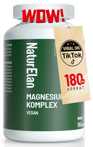Magnesium Komplex Hochdosiert 400mg |180 Premium Kapseln (6 Monate)| 5 in 1 | 807 mg je Kapsel | davon 400mg elementares Magnesium | Vegan | Magnesiumglycinat, Citrat, Malat, Taurate, Oxid
