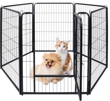 UISEBRT Welpenlaufstall Freilaufgehege Welpenauslauf mit Tür Laufstall Hunde Flexibel Faltbare Freigehege für Hund Katze Welpe Kaninchen (je 65 x 80 cm, 6 Stück)