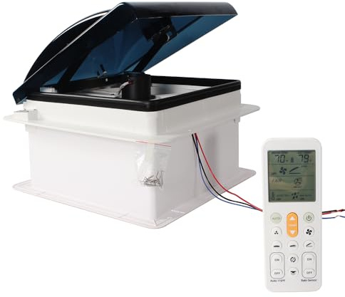 TYTXRV 14'' RV Roof Vent 12V 10 speeds Reversible Fan Auto Remote Control Removable Insect Net RV Caravan Trailer Van (Smoke Lid)