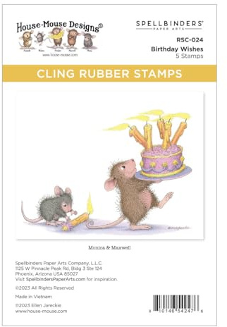 Spellbinders RSC-024 Birthday Wishes Cling Rubber Stamp Set from The House-Mouse Spring Has Sprung Collection, Red