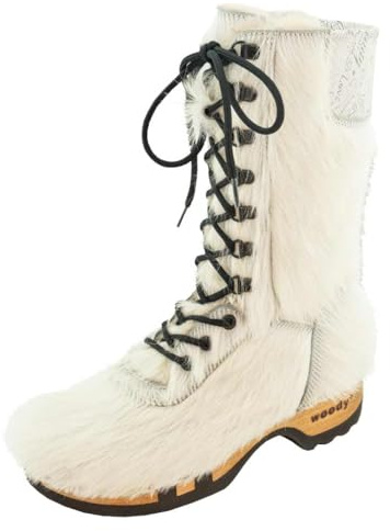 woody Damen Rosanna Fell Clog Stiefel, Fell weiss, Größe 39
