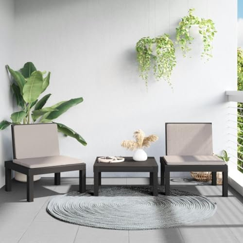 ULUYYUC 3-TLG. Garten-Lounge-Set, Gartenbank Eckbank Küche Küchensofa Hocker Geeignet für Hinterhof Garten Außenbereich Balkon mit Kissen Anthrazit PP