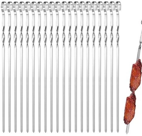 Kebabspett för grillning, metallspett - spettpinnar i rostfritt stål, kabbob-stativ, stativ innehåller robusta kebob-pinnar i stål