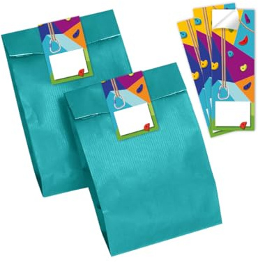 Minkocards 10 Geschenktüten (Petrol) + 10 Aufkleber Klettern Bouldern Geschenktüten für Mitgebsel Mädchen Jungen Gastgeschenk einpacken beim Kindergeburtstag Mädchengeburtstag Jungengeburtstag