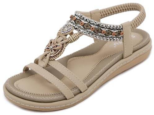 ZDQ Sandalias Mujer Verano Plana Comodas Bohemio Elegancia Casual Sandalia Beige 38 EU = Tamaño del Fabricante 39